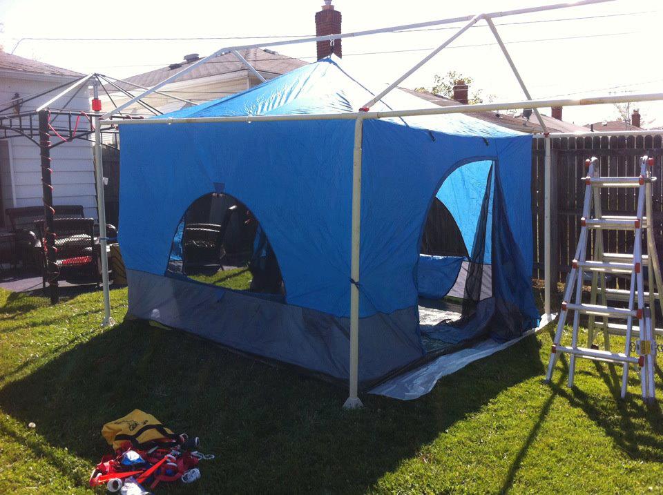 You can use a variety of canopy frames for the Standing room tent!